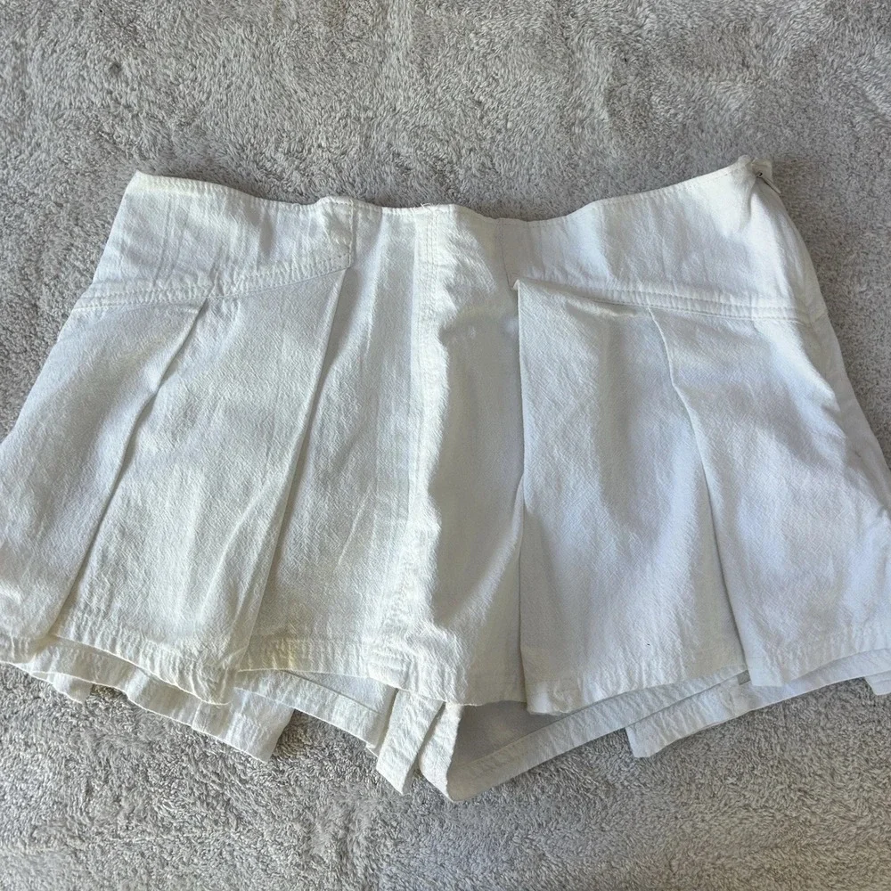 Free‎ People Pleated Micro Skirt Womens 0 Ivory 100% Cotton Mini Skort Boho Y2K